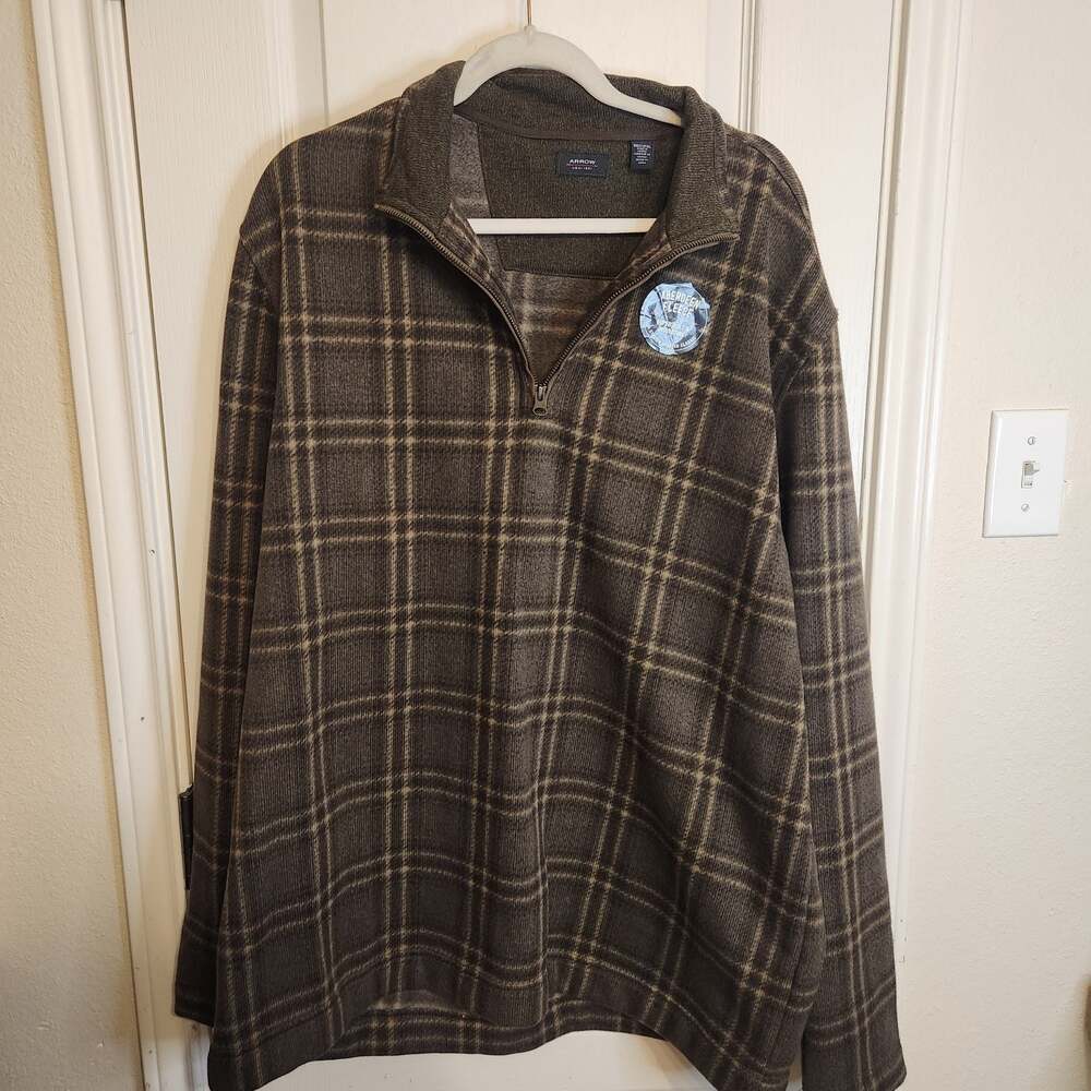 Arrow Aberdeen Fleece 1/4 Zip Pullover Plaid Sweater Brown Men's 2XLT